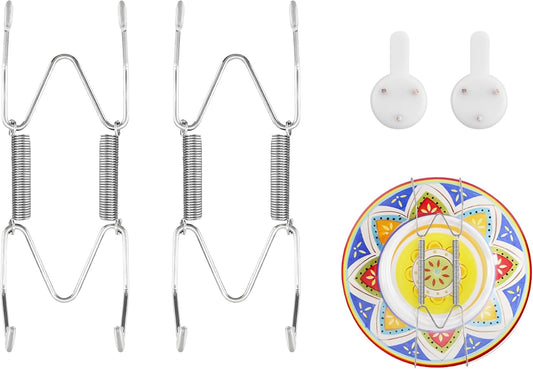 2 Pack Plate Hangers for The Wall Suitable for 4-5 inch Small Decorative Plate, Invisible Stainless Steel Plate Hangers for Display with Wall Hooks, for Plates/Platter/Dish/Picture(Silver)