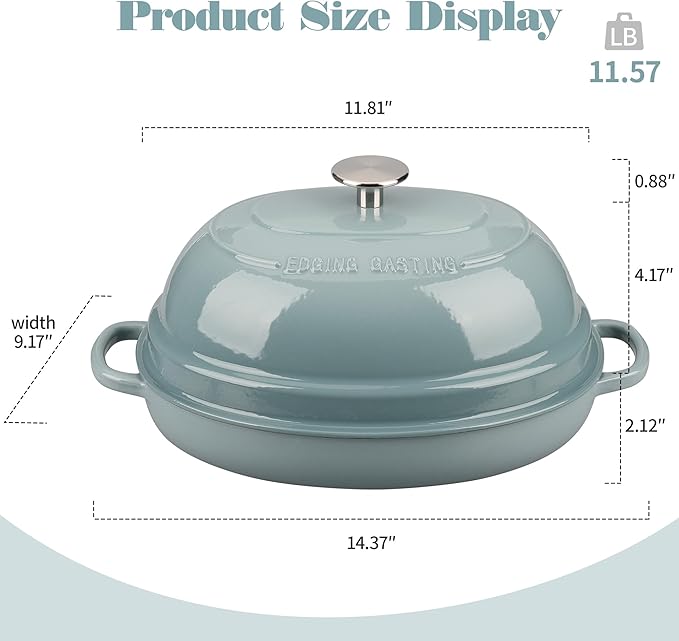 Enameled Oval Cast Iron Dutch Oven Pot with Lid, Bread Dutch Oven for Sourdough Bread Baking, 6QT, Seasalt