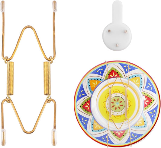 Plate Hangers for The Wall Suitable for 4-5 inch Small Decorative Plate, Invisible Stainless Steel Plate Hangers for Display with Wall Hooks, for Plates/Platter/Dish/Picture(Gold)