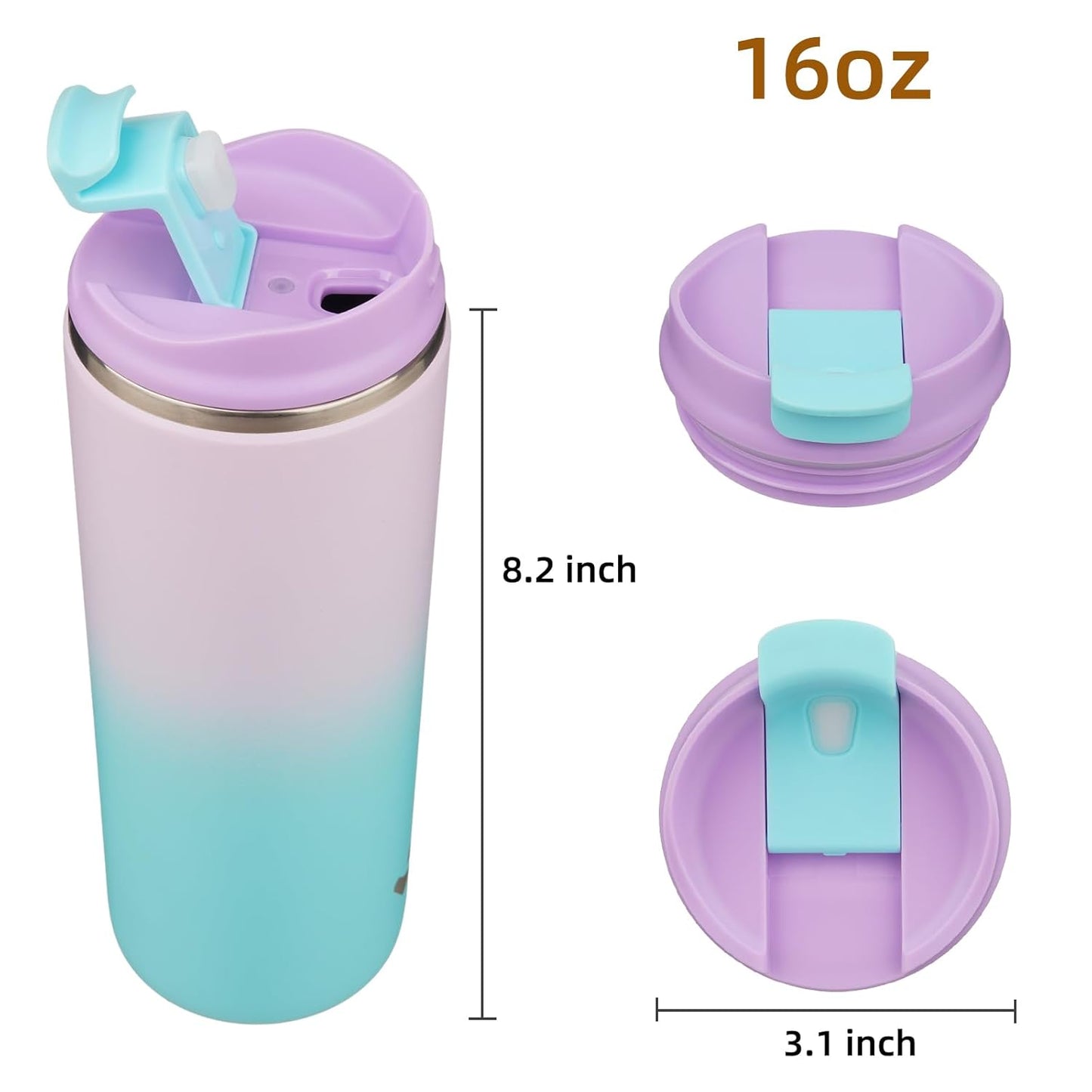 Tumbler with Lid, 16 oz Travel Coffee Mug Double Wall Vacuum Stainless Steel Thermal Metal Cup Insulated Water Bottle,Lavender Green