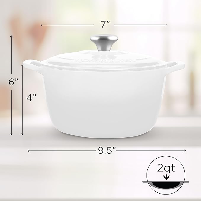 Signature Enameled Cast Iron Dutch Oven, Non-Stick Serving Pot with Tight Fitting Lid for Perfect Roasting, Baking, Sauteing, and Bread Making | 2Q (1.9L)