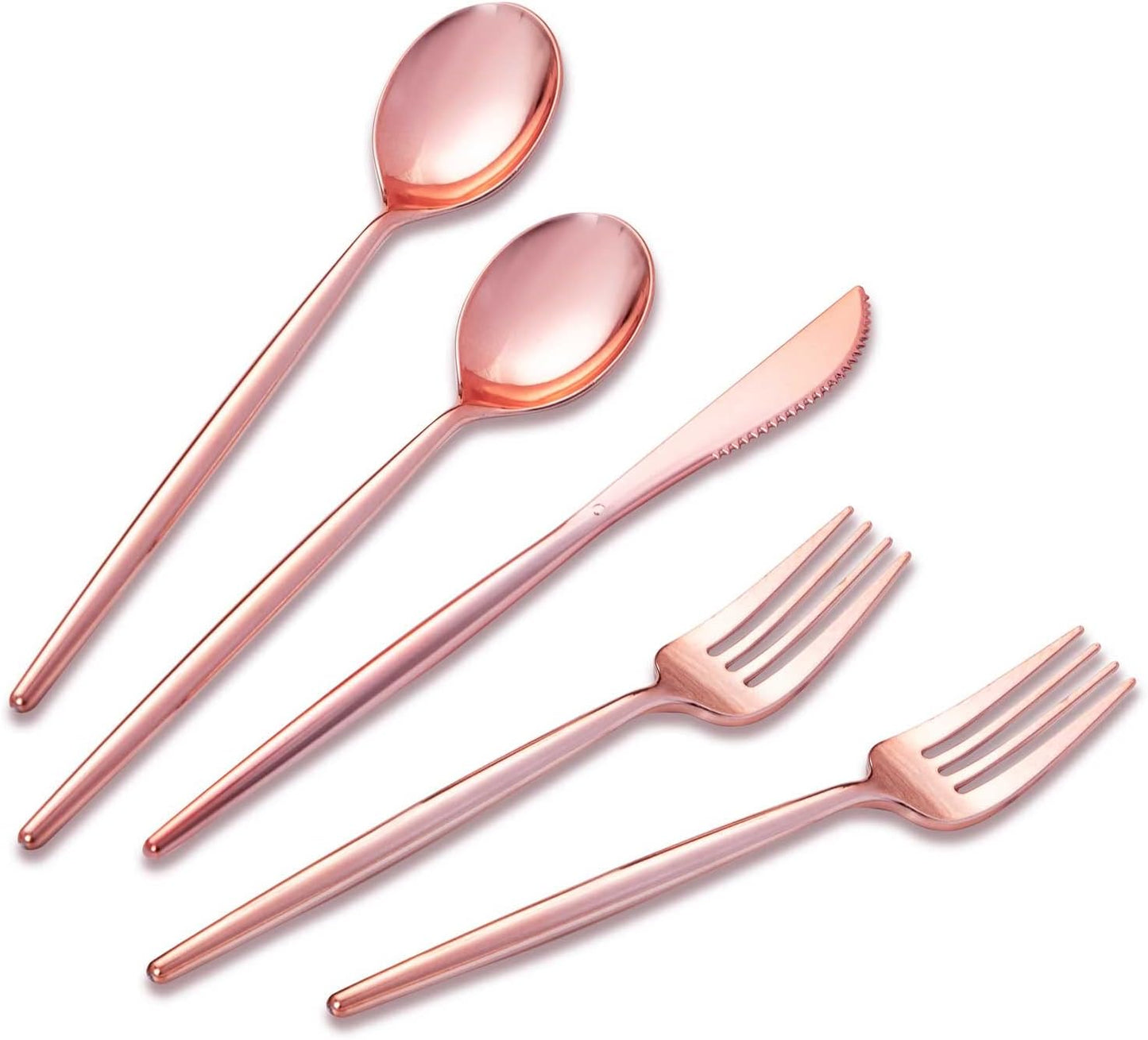 SUT 150Pcs Rose Gold Plastic Silverware, Disposable Cutlery Set, Heavy Duty Plastic Flatware Set，Disposable Rose Gold Utensils Include 50 Forks,50 Spoons, 50 Knives Perfect for Party