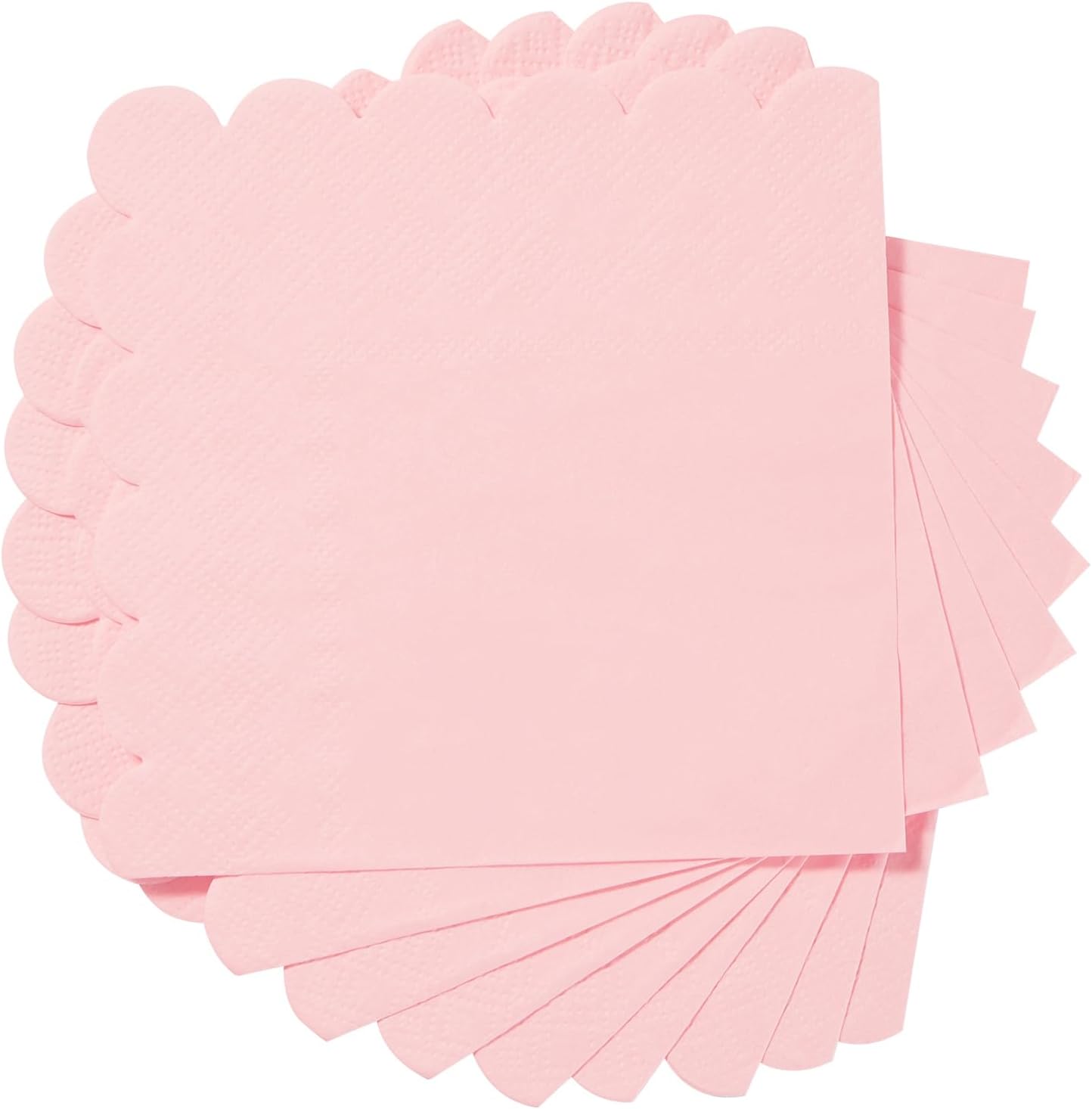 100 Pack Cocktail Napkin 2-Ply Scalloped Edged Dessert Napkins Folded 5 x 5 Inches Disposable Napkins for Dinner Wedding Birthday Party Bridal Anniversary Reception Event (Pink)
