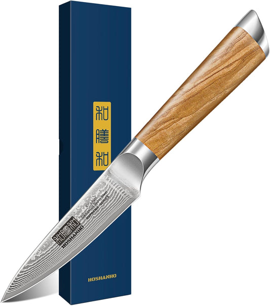 HOSHANHO Damascus Paring Knife 3.75 Inch, Professional 67 Layers Damascus Super Steel Small Fruit Knife, Super Sharp Hand Forged Japanese Paring Knife