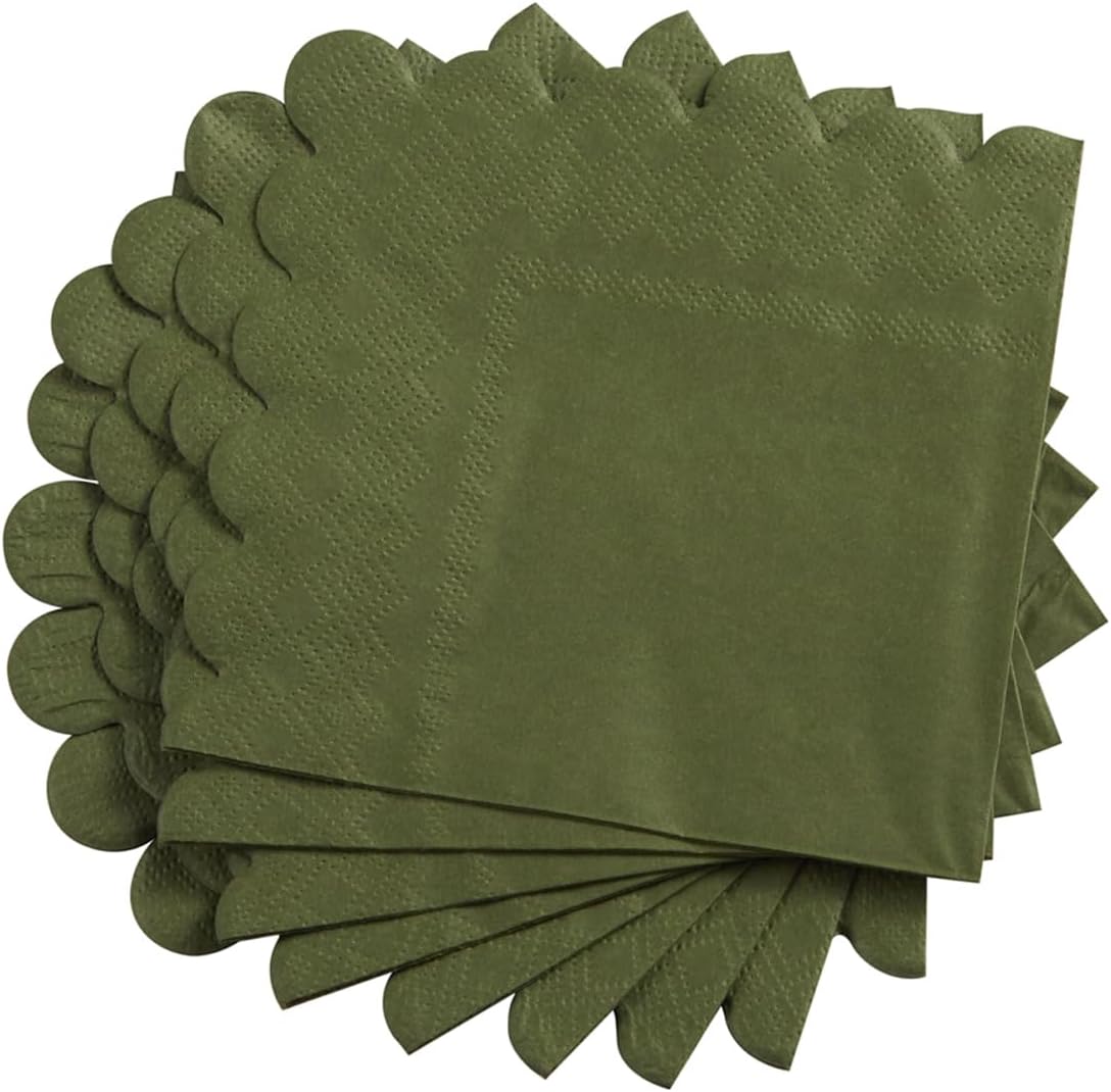 100 Pack Cocktail Napkin 2-Ply Scalloped Edged Dessert Napkins Folded 5 x 5 Inches Disposable Napkins for Dinner Wedding Birthday Party Bridal Anniversary Reception Event (Green)