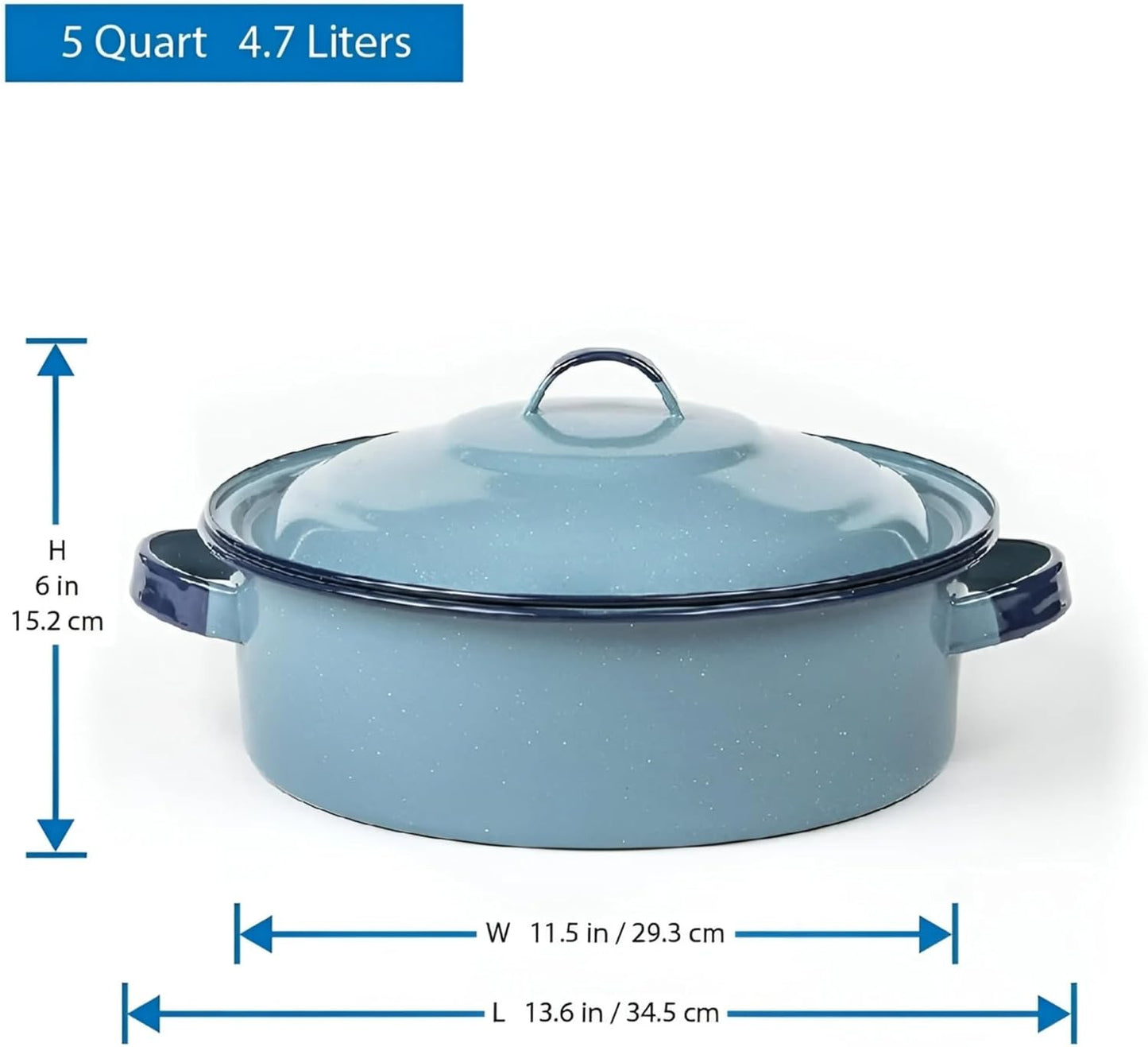5-Quart Casserole Dish with Lid, Durable Enamel Steel, Oven & Induction Safe Casserole Dishware - Hispanic Dutch Oven for Arroz Con Pollo, Stews, Large Family Meals (Turquoise Blue)