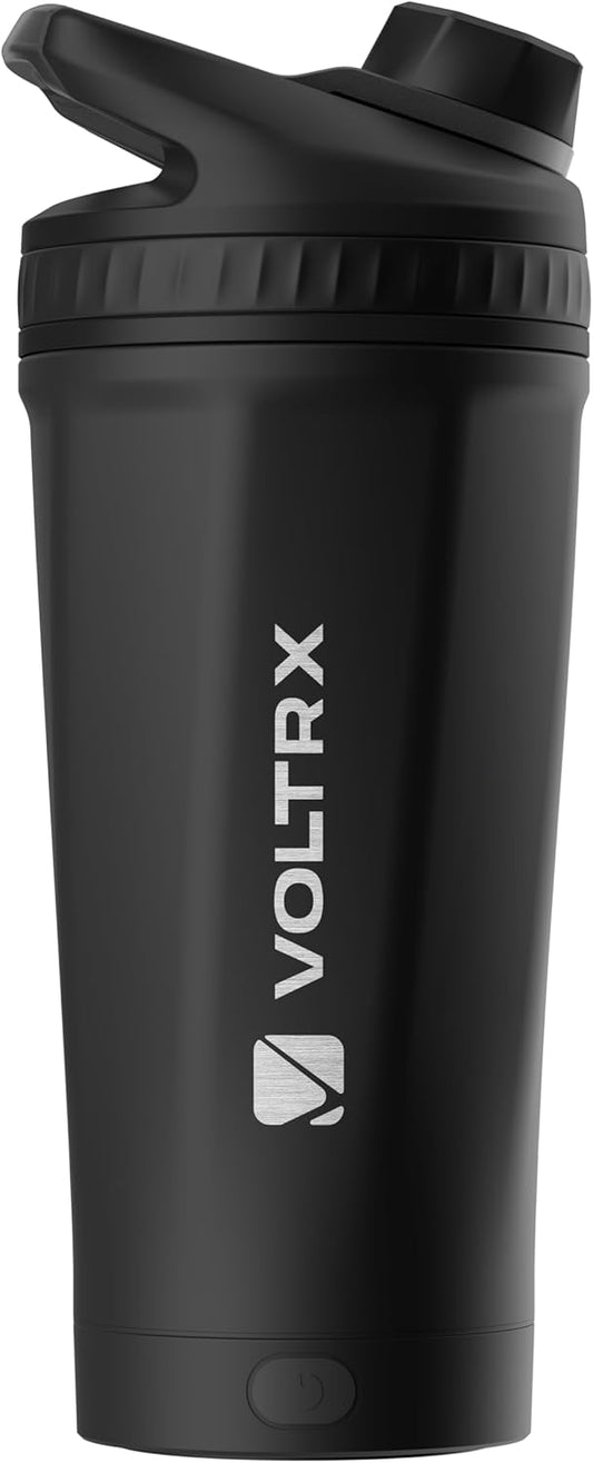 VOLTRX ChillMix Shaker Bottle Insulated Stainless Steel - USB C Rechargeable Electric Protein Shake Mixer, Shaker Cups for Protein Shakes and Meal Replacement, Obsidian Black, 16 oz