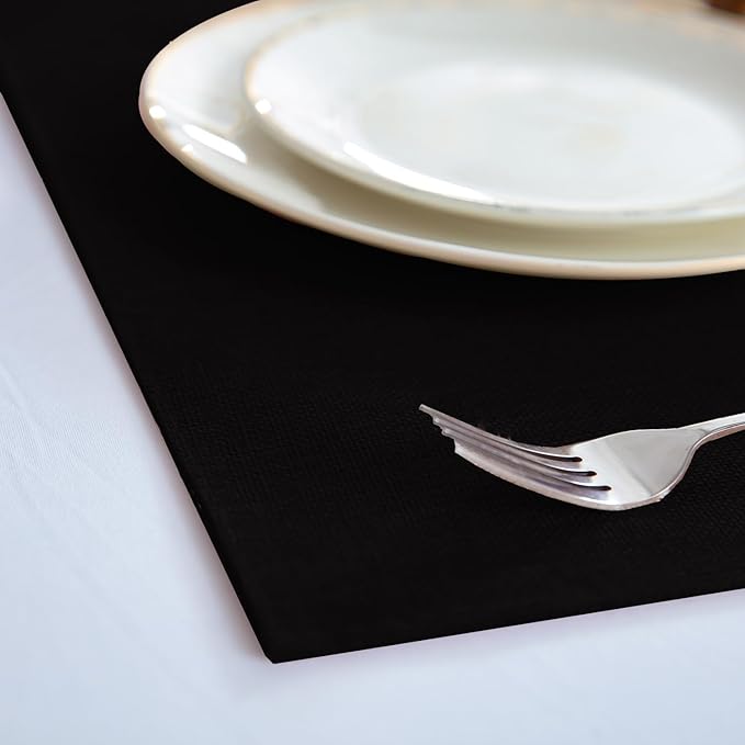 Linen Fabric Placemats Set of 6, Machine Washable, Heat Resistant, Wrinkle Free, Thick Polyester Kitchen Place Mats for Dining Table (Black)