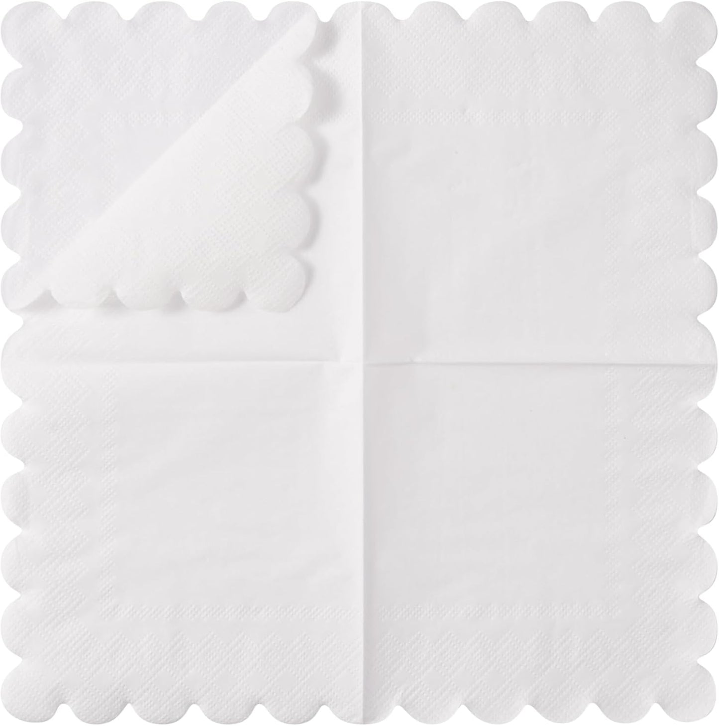 100 Pack Cocktail Napkin 2-Ply Scalloped Edged Dessert Napkins Folded 5 x 5 Inches Disposable Napkins for Dinner Wedding Birthday Party Bridal Anniversary Reception Event (White)