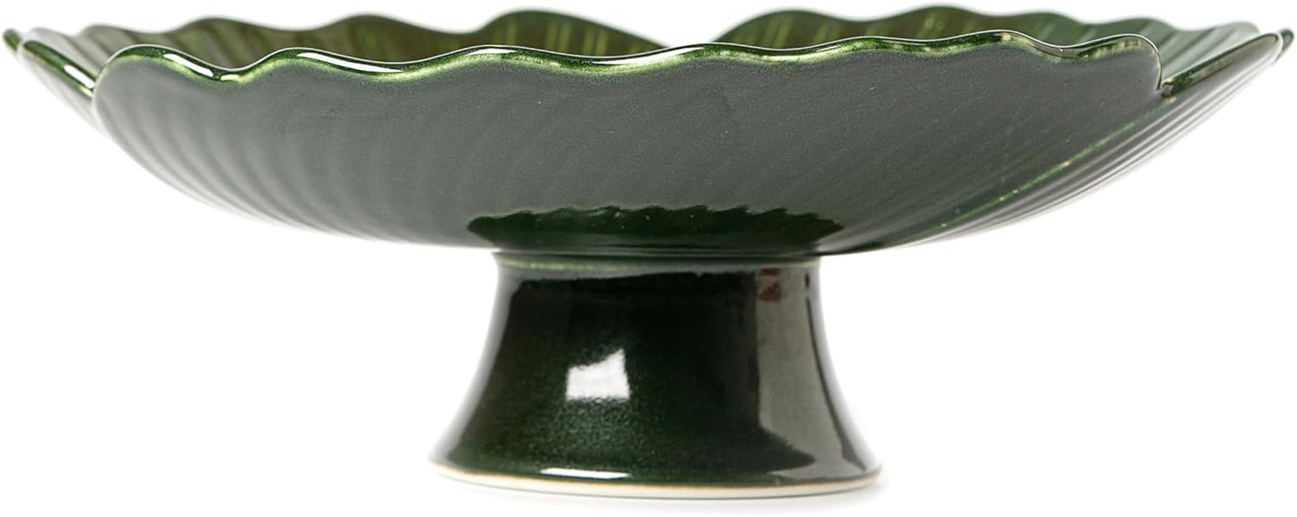 Ceramic Fruit Bowl for Kitchen Counter, Decorative bowl, Pedestal bowl, Footed bowl, Modern fruit bowl, Large fruit bowl, Decorative bowls for home décor, Green fruit bowl, 10.5 "