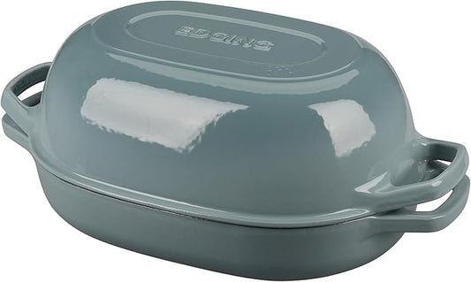 Enameled Cast Iron Oval Dutch Oven Pot with Lid, Dutch Oven for Sourdough Bread Baking, Oval Bread Pan, 7qt, Seasalt