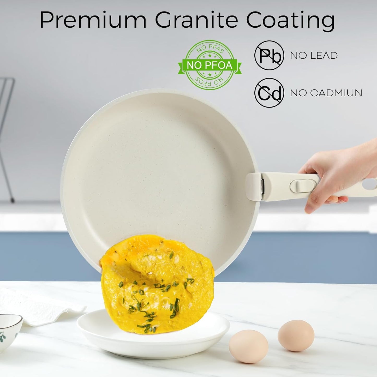 15Pcs Pots and Pans Set Non Stick, Cookware Sets with Detachable Handle, Nonstick RV Kitchen Cooking Tools Removable Handles, Oven Safe, Induction Fast, Stackable Induction Cookware, Blue