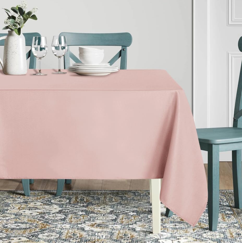 sancua Rectangle Tablecloth - 60 x 84 Inch - Stain and Wrinkle Resistant Washable Polyester Table Cloth, Decorative Fabric Table Cover for Dining Tables, Buffet Parties and Camping, Blush