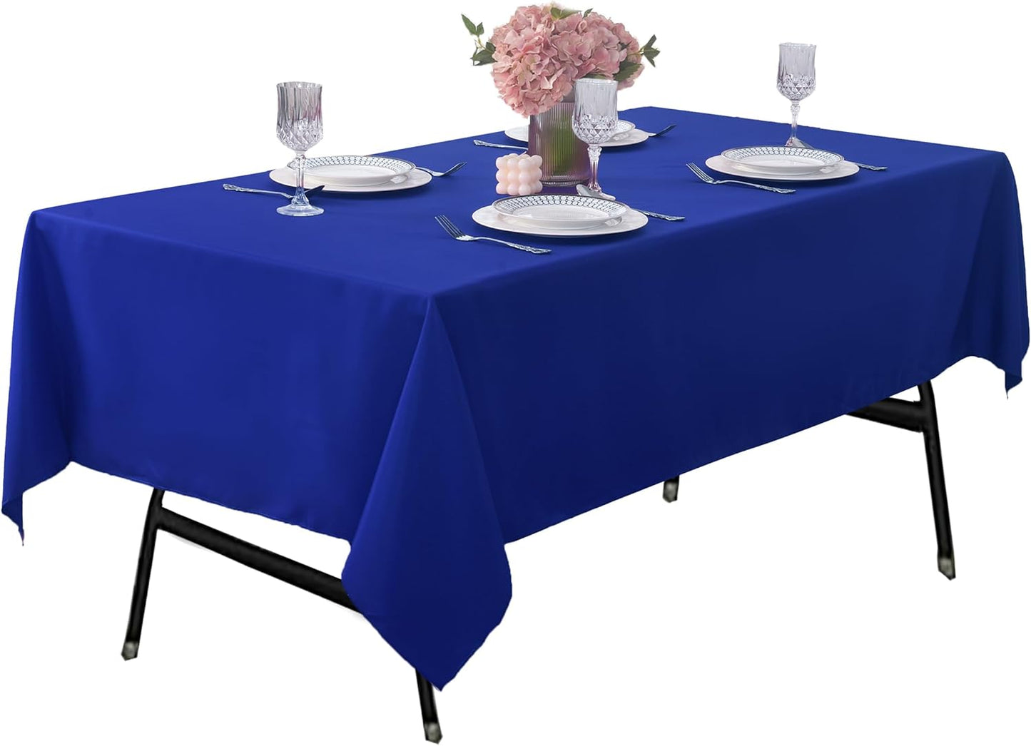 2-Pack 60x84 inch Royal Blue Table Cloths, Solid Stain and Wrinkle Resistant Oblong Tablecloth, Premium Plain Weave Polyester Fabric Rectangle Table Linen Covers for Hotel, Banquet