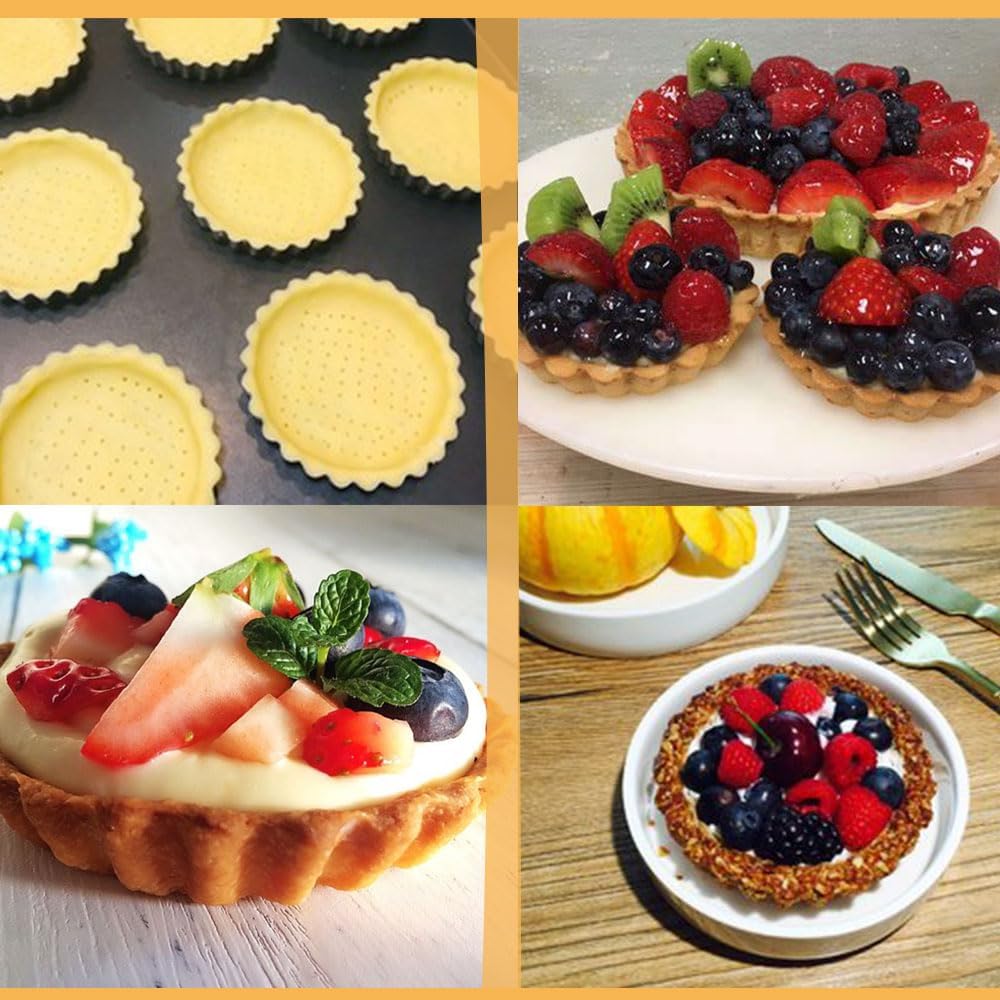 Mini Tart Pans 4 Inch with Removable Bottom, Nonstick Quiche Pan Fluted Edges Thickened Carbon Steel Pie Tart Pans for Baking tartlets, fruit tarts, mousse Cakes, tart shells – Set of 7