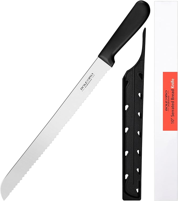 10 Inch Serrated Knife for Homemade Bread With Sheath, Wide Wavy Edge Blade For Bread Cake Cutting Slicing, High-Carbon Japanese Stainless Steel