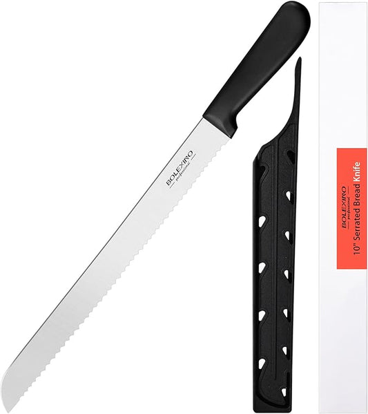 10 Inch Serrated Knife for Homemade Bread With Sheath, Wide Wavy Edge Blade For Bread Cake Cutting Slicing, High-Carbon Japanese Stainless Steel