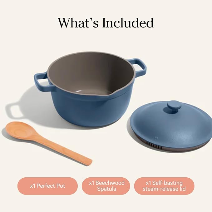 Our Place Perfect Pot - 5.5 Qt. Nonstick Ceramic Sauce Pan with Lid | Versatile Cookware for Stovetop and Oven | Steam, Bake, Braise, Roast | PTFE and PFOA-Free | Toxin-Free, Easy to Clean | Blue Salt