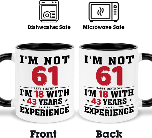 61st Birthday Coffee Mug, 61 year old Birthday Gift Ideas for Men Women Her Him, Red Black 11oz