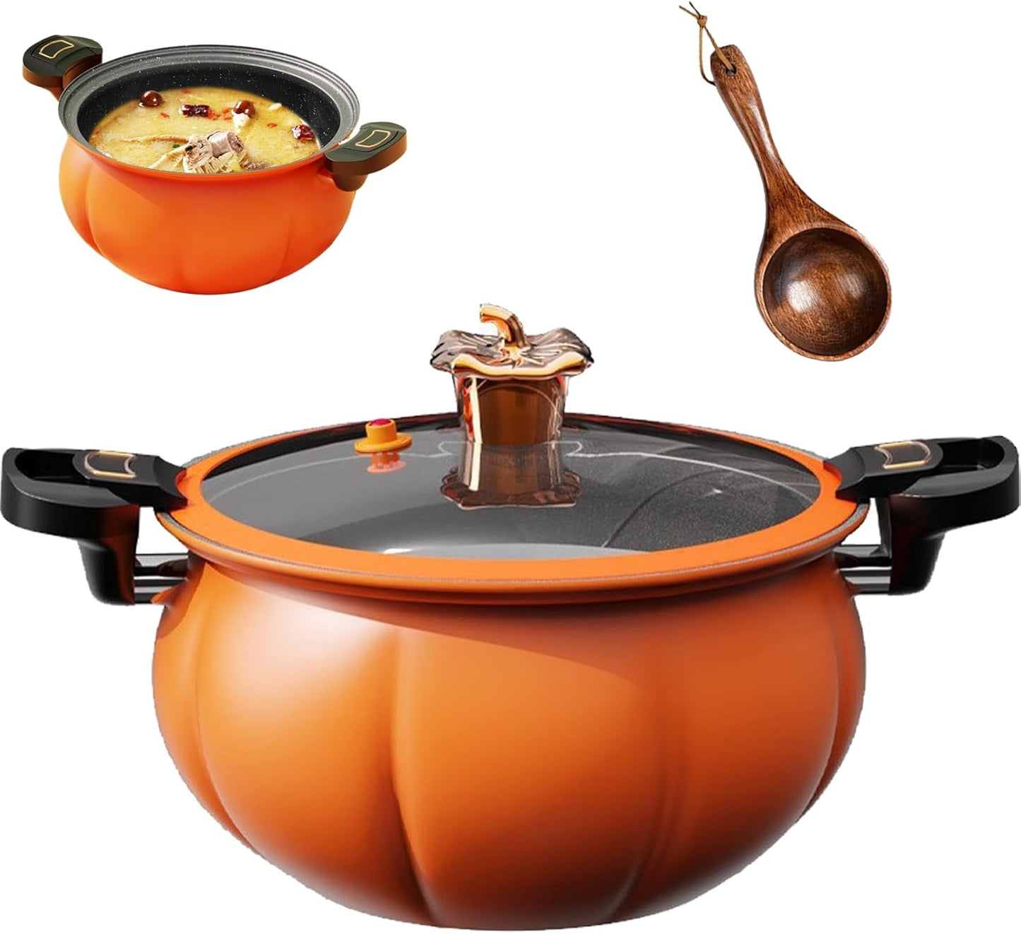 Pumpkin Shaped Micro Pressure Cooker, Orange Cast Iron Pumpkin Shaped Dutch Oven, 8L/7.3Qt Non-Stick Mini Pressure Stone Cooking Pot for Open Flames & Gas Stoves (Orange)