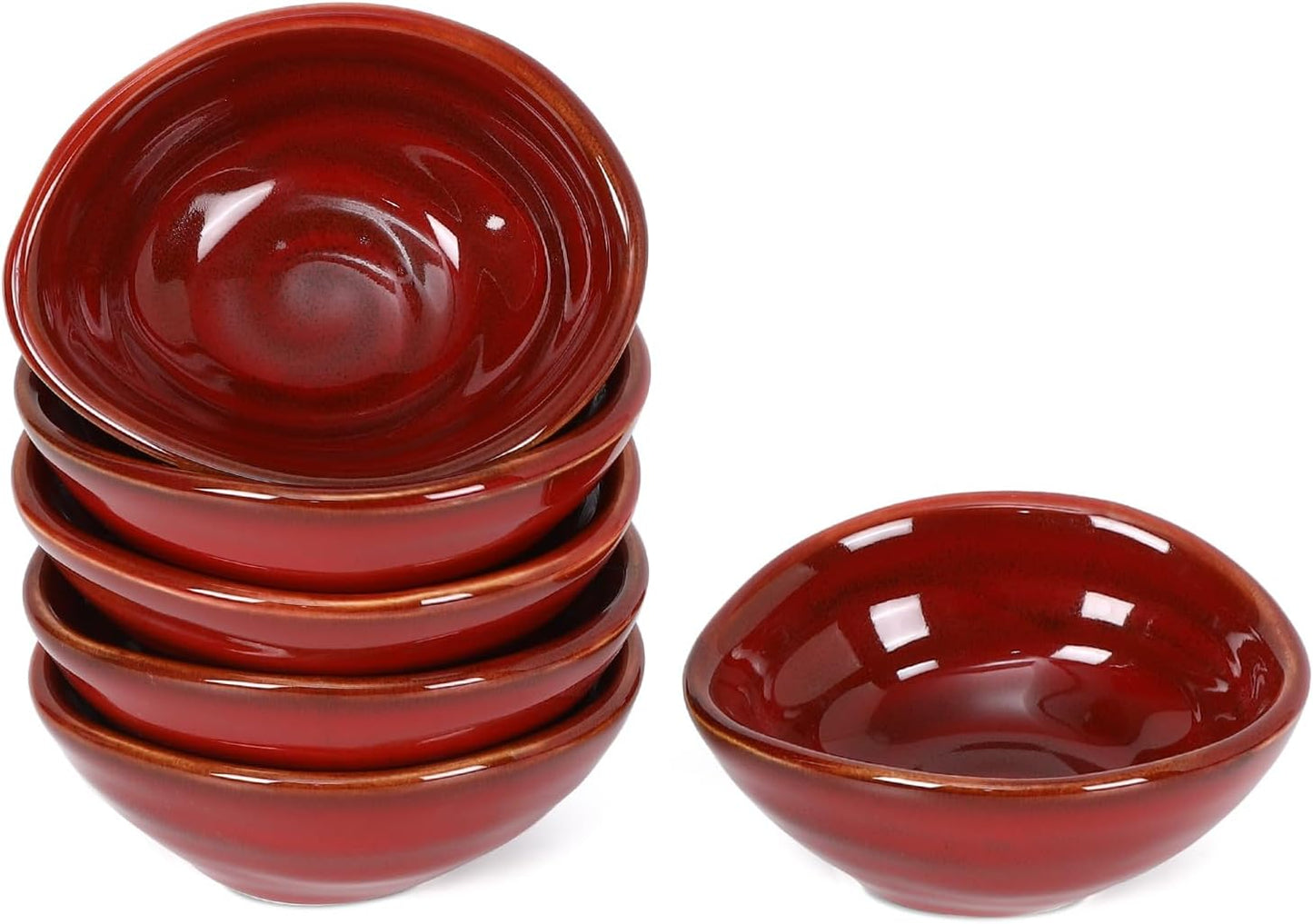 vicrays Ceramic Dipping Sauce Bowls – Small Charcuterie Dip Cups Cooking Prep Condiment Oil Dish Mini Tapas Plates for Soy Sushi Salsas Wasabi Appetizer Dessert - Set of 6 Cherry Red