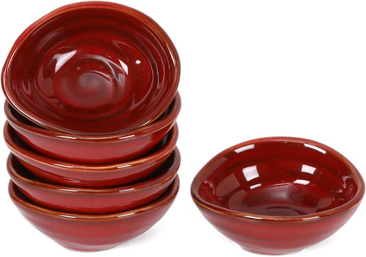 vicrays Ceramic Dipping Sauce Bowls – Small Charcuterie Dip Cups Cooking Prep Condiment Oil Dish Mini Tapas Plates for Soy Sushi Salsas Wasabi Appetizer Dessert - Set of 6 Cherry Red