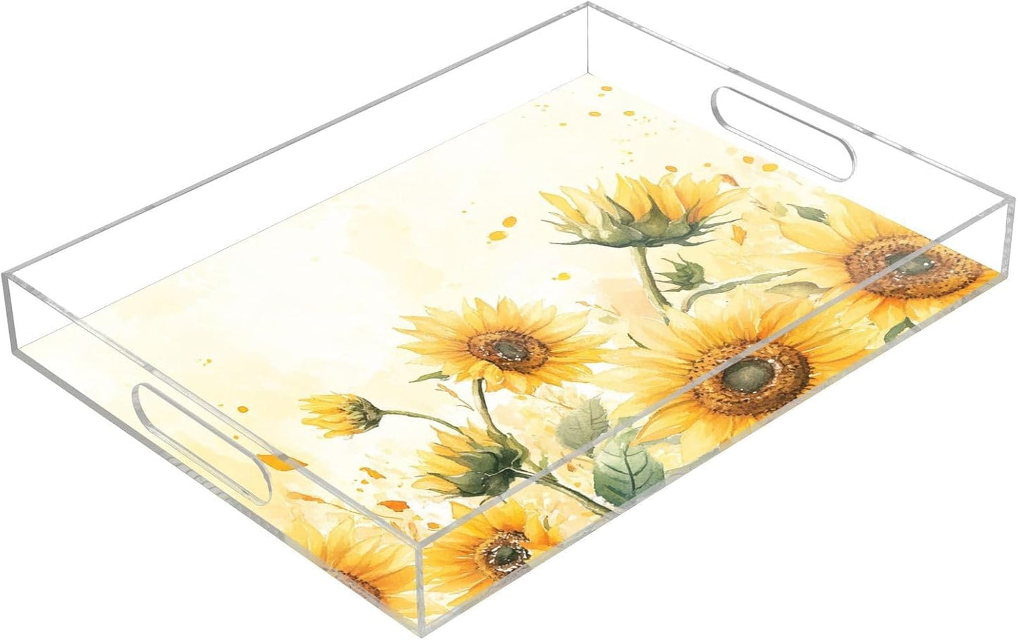 Acrylic Serving Tray with Handles Spill Proof Kitchen Storage Tray Clear Decorative Tray Makeup Drawer Organizer Storage Tray for Bathroom Living Room Ottoman 15.7x11.8Inches