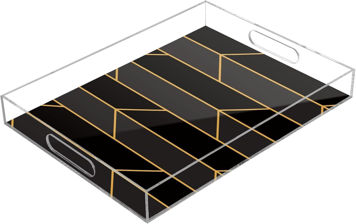 Acrylic Serving Tray with Handles Spill Proof Kitchen Storage Tray Clear Decorative Tray Makeup Drawer Organizer Storage Tray for Bathroom Living Room Ottoman 15.7x11.8Inches