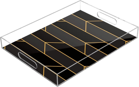 Acrylic Serving Tray with Handles Spill Proof Kitchen Storage Tray Clear Decorative Tray Makeup Drawer Organizer Storage Tray for Bathroom Living Room Ottoman 15.7x11.8Inches
