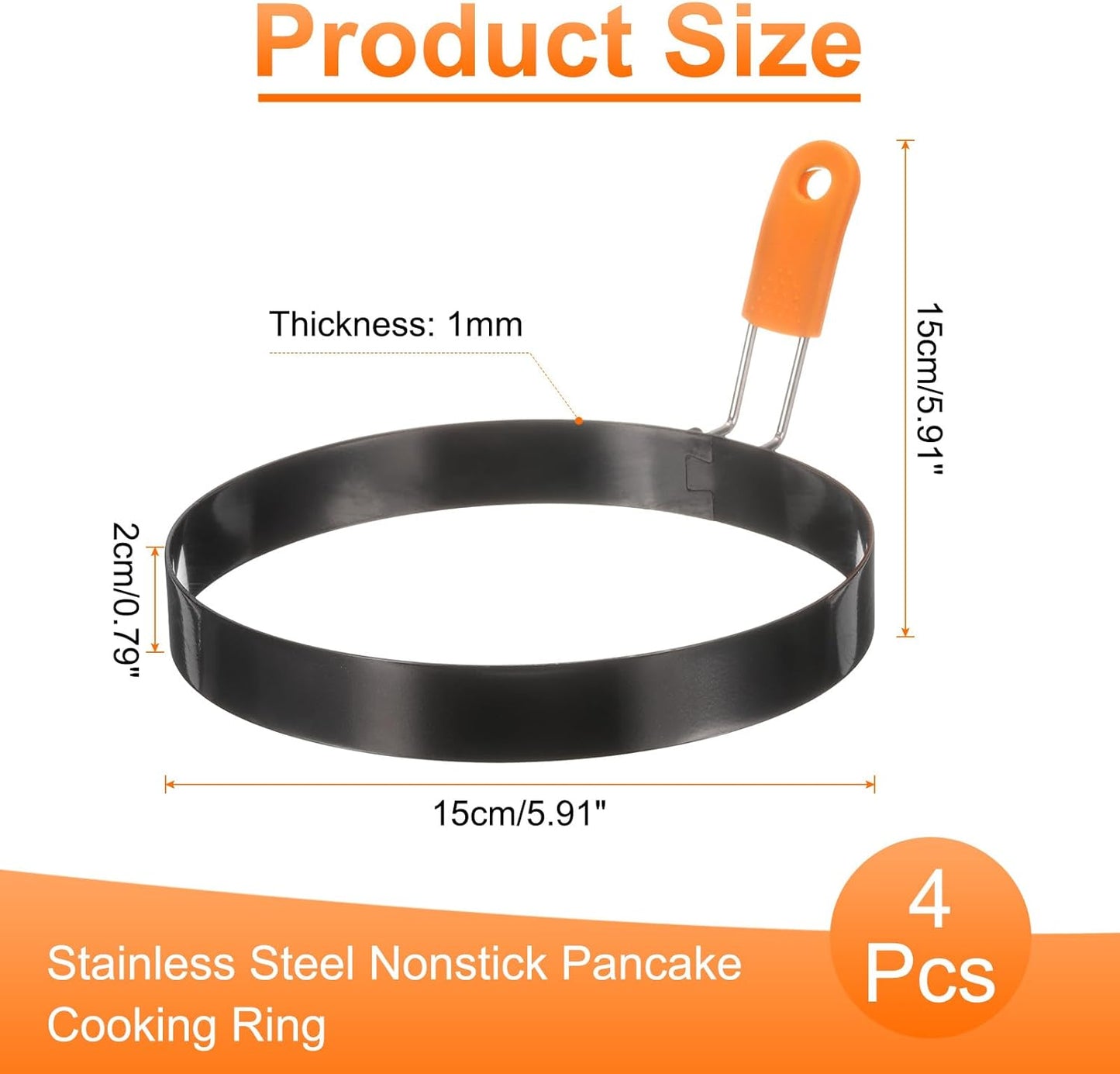 HARFINGTON 4Pcs Egg Rings 6" Stainless Steel Nonstick Pancake Cooking Ring with Silicone Handle for Griddle Frying Eggs Sandwich Omelets Breakfast