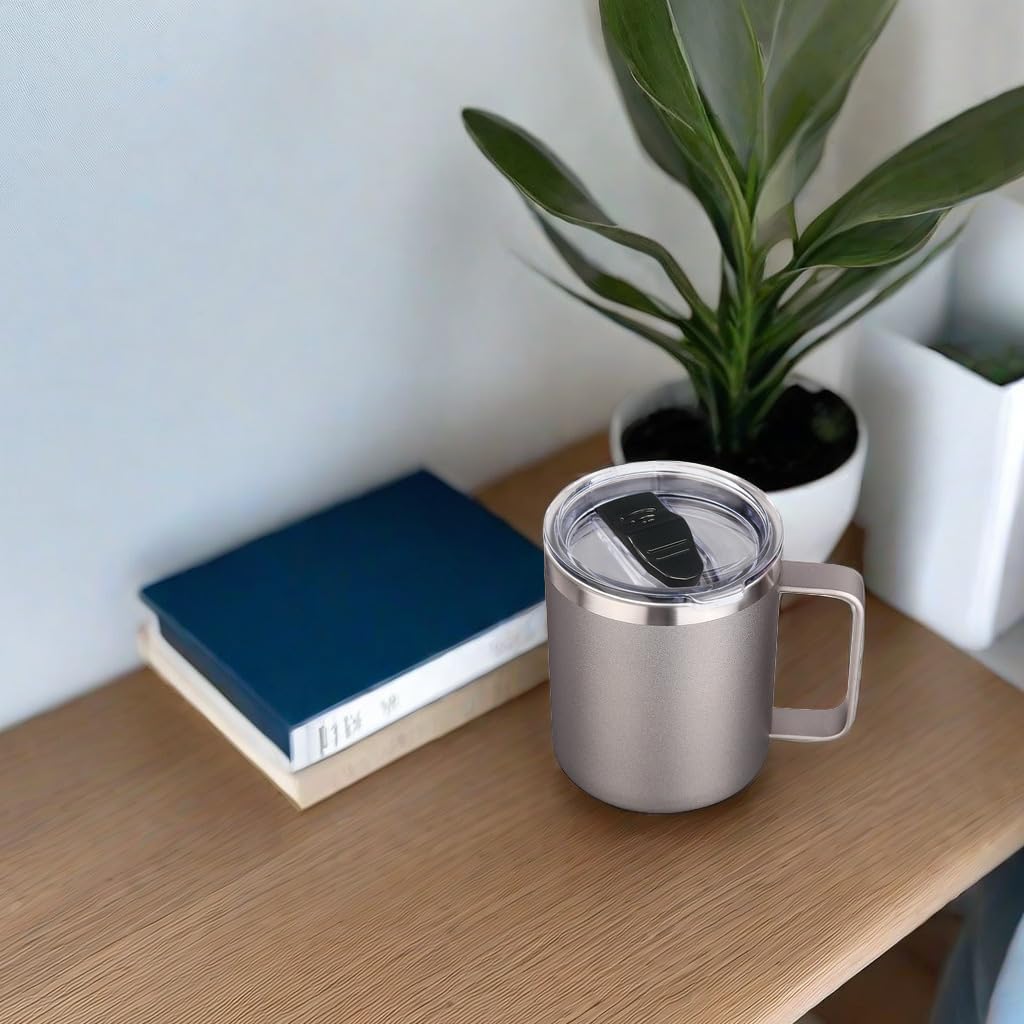 Volhoply 14oz Insulated Stainless Steel Coffee Mug with Lid Bulk 8 Pack,Double Wall Vacuum Travel Coffee Cup with Handle,Reusable Metal Cups Tumbler,Camping Mugs Keep Hot,Ideal Gifts(Gray,8 Set)