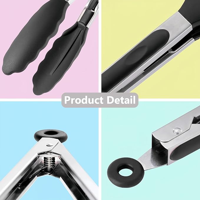 Kitchen Tongs for Cooking with Non-Stick Silicone Tip 2 Pack (9" & 12"), Heat Resistant Food Tongs, Stainless Steel Locking Silicone Tongs for Baking Salad Grill BBQ, Serving Utensils