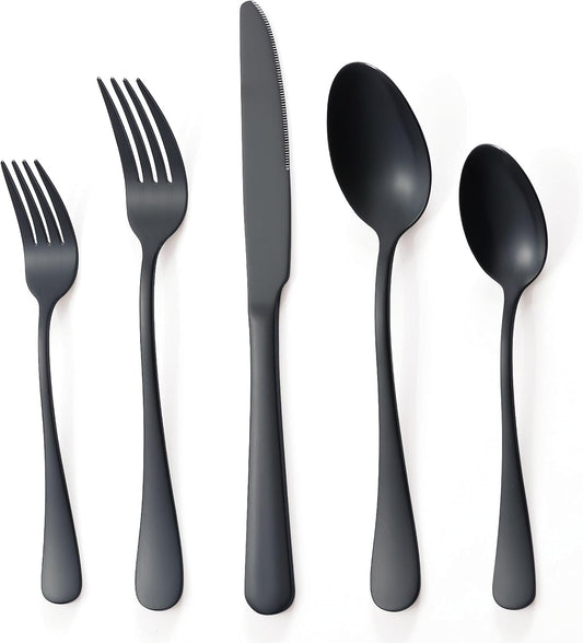 Briout Matte Black Silverware Set, Stainless Steel Cutlery Set Service for 4, Black Flatware Utensil Set Include Fork Knife Spoon for Kitchen Home Restaurant, Premium Tableware