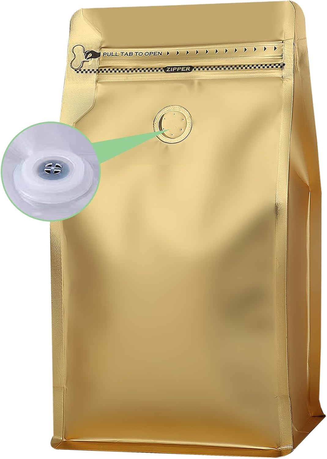 coffee bags with Valve High Barrier Aluminumed Foil Flat Bottom Standing Coffee Beans Storage Bags,Reusable Heat Sealable Side Zipper Pouches (12oz/100pcs, Gold)
