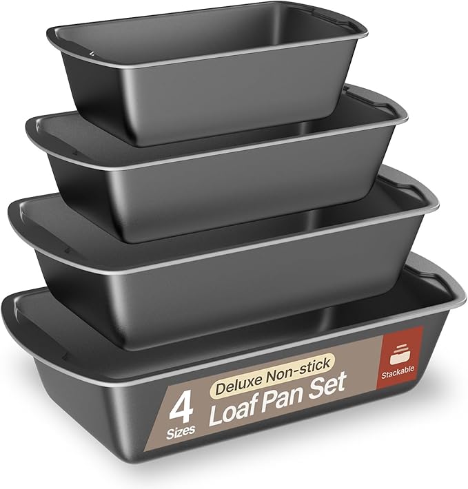 Loaf Pan Set 4-Piece - Deluxe Nonstick Carbon Steel Bakeware for Perfect Bread and Cakes – Dishwasher Safe, Premium Pans for Home Baking