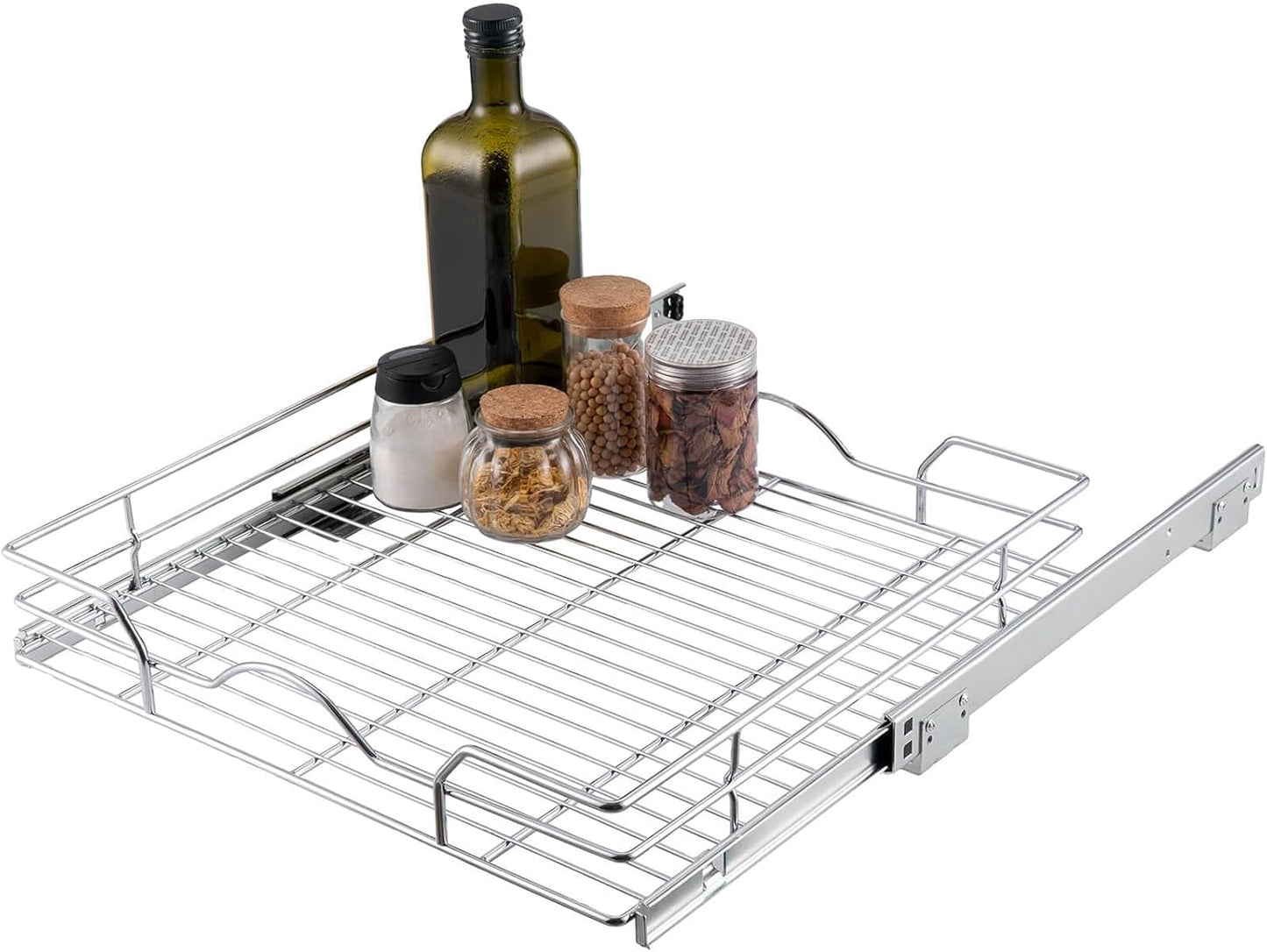 OCG Pull Out Cabinet Organizer (14.75" W x 17" D), Pull out Drawers, Cabinet Pull Out Shelves for Base Cabinet Organization in Kitchen Bathroom Pantry, Bottom Mount, Chrome Finish