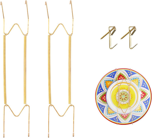 2 Pieces Plate Hangers for The Wall Suitable for 16-20 Inch Decorative Plate adjustable and stretchable,with Metal Hooks for Wall Displaying Plates Decorative & Arts(Gold)