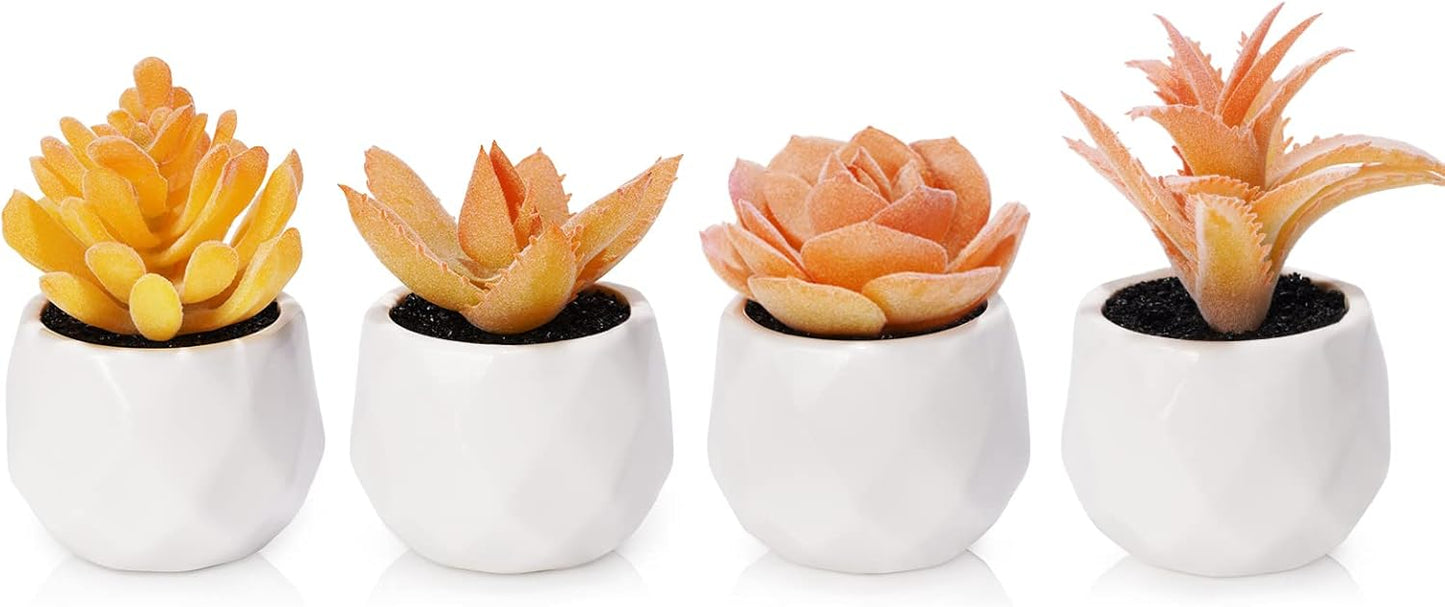 Tiita Artificial Faux Succulents in Pots, Mini Orange Fake Plants for Women Desk, Small Realistic Faux Succulents for Home Office Accessories Window Sill Bathroom Bedroom 4 Set, Orange