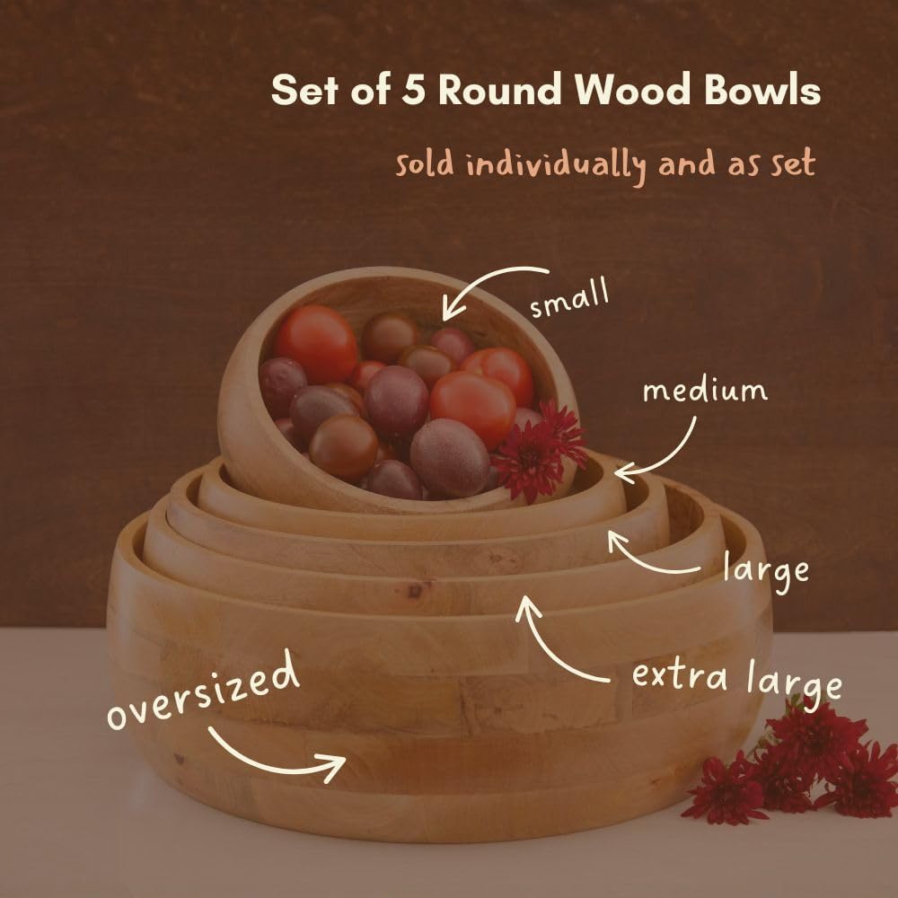 Oversized Salad Bowl, 19" Wide, Big Serving Dish for Pasta, Cut Fruit, Party, Catering, Wedding, Restaurant, Kitchen Countertop Fruit Bowl, Farmhouse Style, Mango Wood