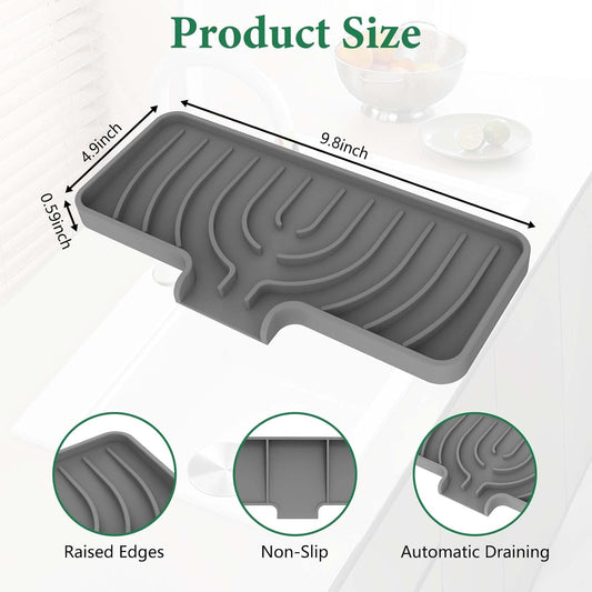 GUUKIN Sponge Holder for Kitchen Sink, 9.8"×4.9" Silicone Sponge Holder, Soap Tray with Drain, Dish Soap Mat for Shower Bathroom, Perfect for Dispenser,Scrubber,Bottle,Cup on Sink or Counter (Grey)