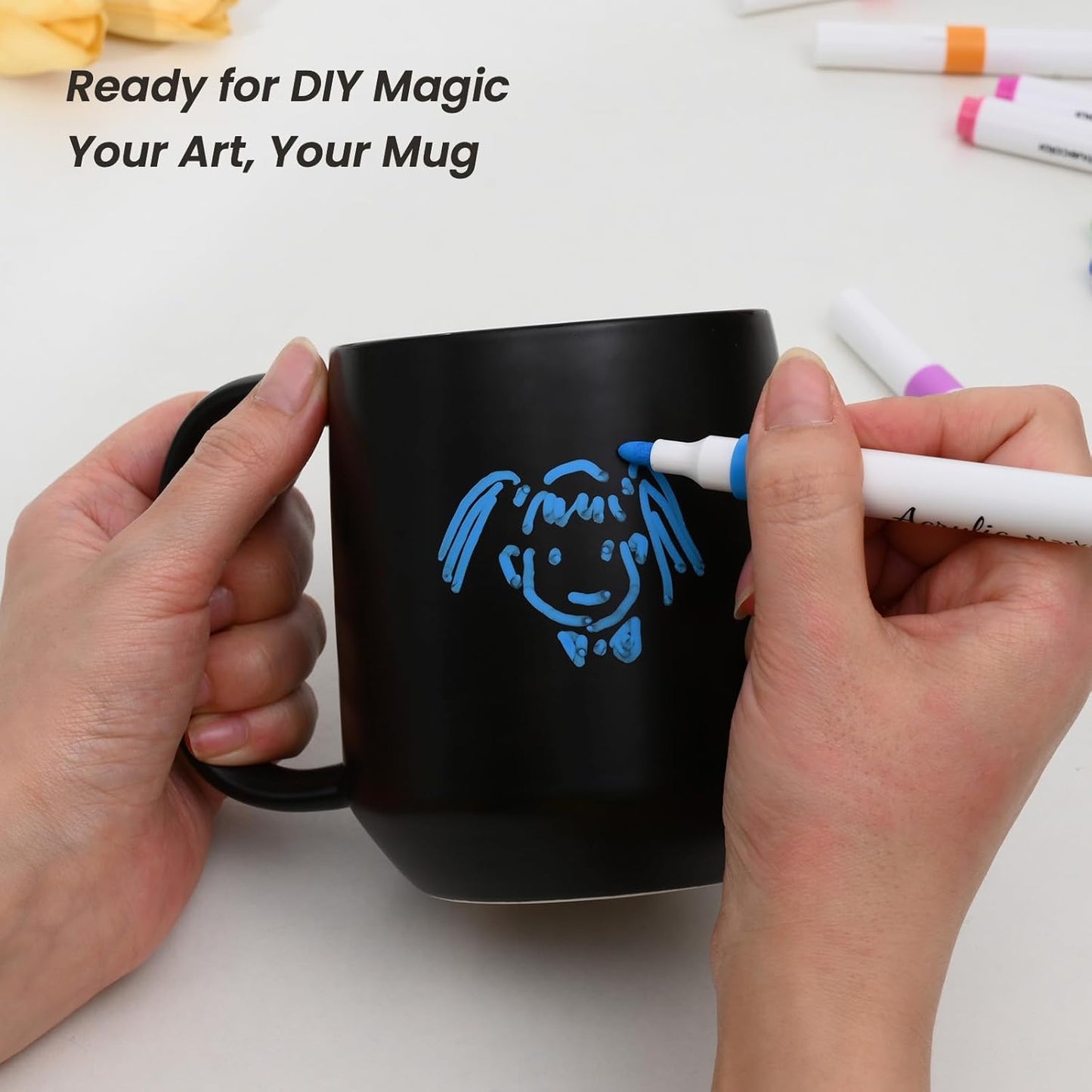 Miicol Ceramic Coffee Mug, 16 oz Large Coffee Cup, Tea Mug with Handle, Flat Bottom Mug for Men, Women, Office, Microwave and Dishwasher Safe, Multi-Color, Black