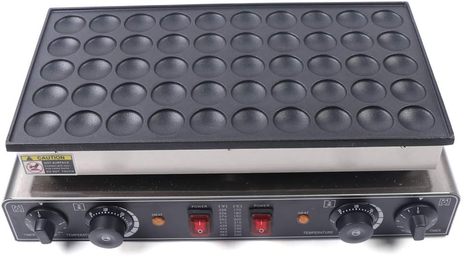 110V Mini Dutch Pancake Baker, 50PCS 1700W Commercial Electric Nonstick Waffle Maker Machine, 1.77 Inches Mini Pancake Maker with 2 Thermostats & 2 Timers Separate Control