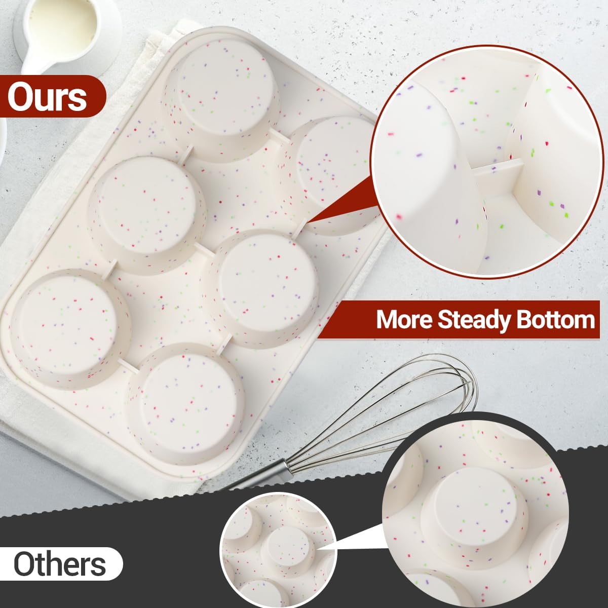 CAKETIME Jumbo Muffin Pan, 3.5 Inch Large Muffin Pan 6 Cup Silicone Jumbo Muffin Tin for Baking Giant Homemade Muffins, Cupcakes, Frittatas BPA Free Non Stick 2 Pack Confetti