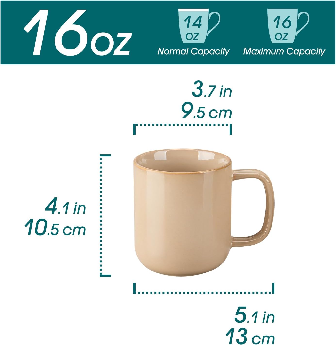 vancasso 16 oz Coffee Mugs Set of 6, Large Ceramic Mug with Handle, Unique Glaze Coffee Cups for Latte, Cappuccino & Hot Cocoa, Dishwasher & Microwave Safe, Brown, Series PLAYA
