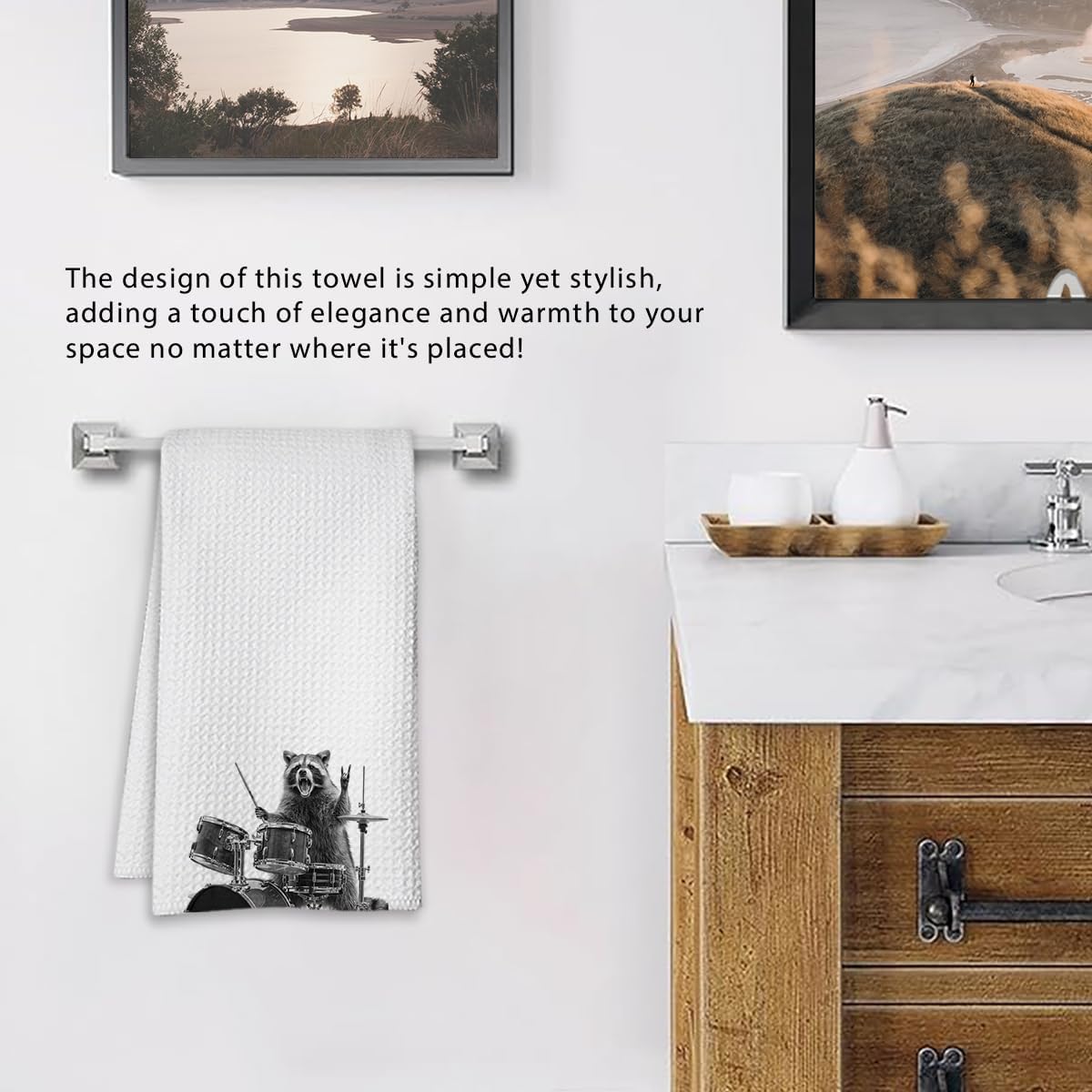 Cute Raccoon Kitchen Towels 1 PCS, Funny Racoon Gifts for Women, Raccoon Decor Hand Towels for Bathroom, Cute Animal, Women, Pet Owners Housewarming-A04