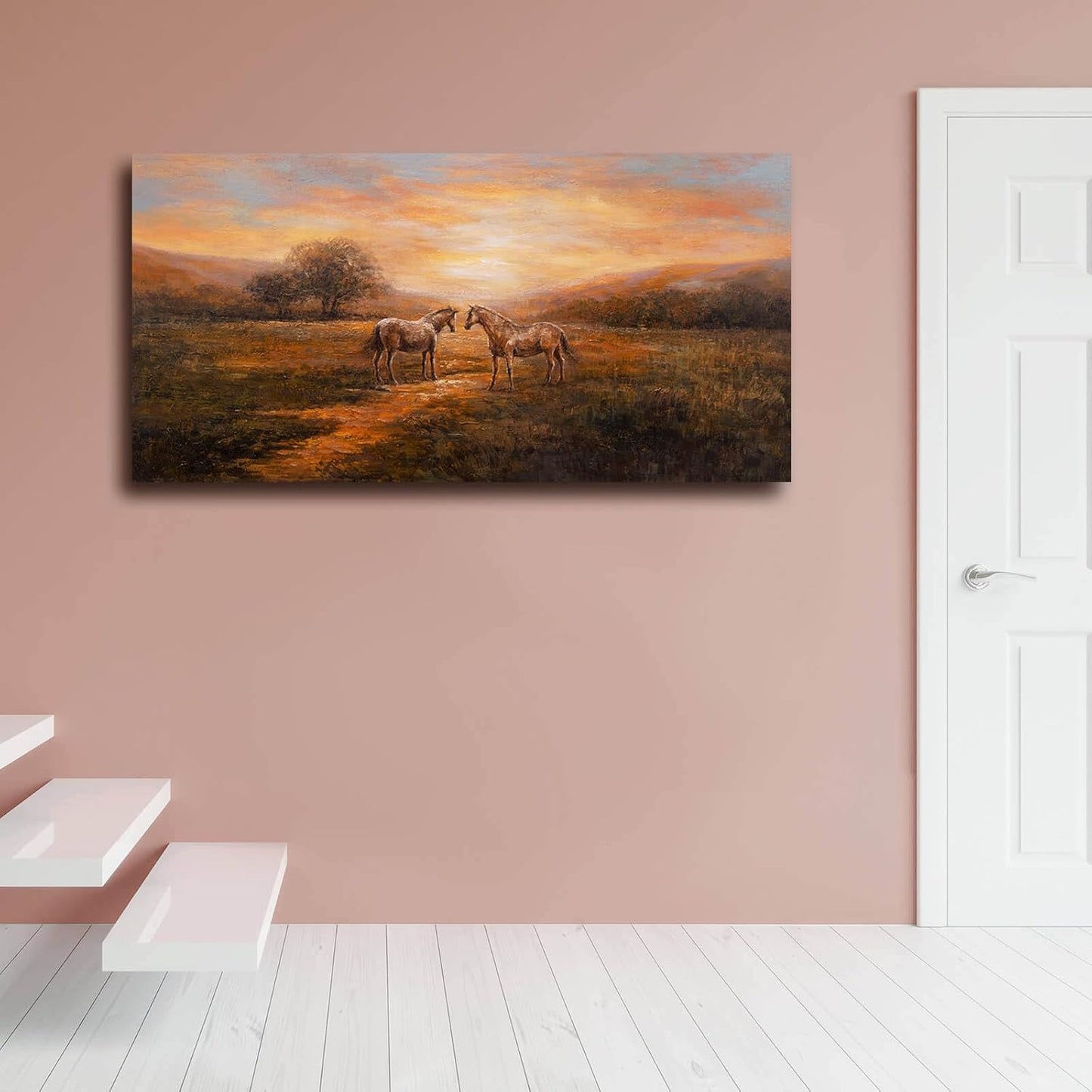 CHUDANHAO Large Wall Art Canvas Pictures Bedroom Wall Art Decor Horse Artwork Rustic Orange Decorations Nature Wall Decor for Living Room 24"x48"