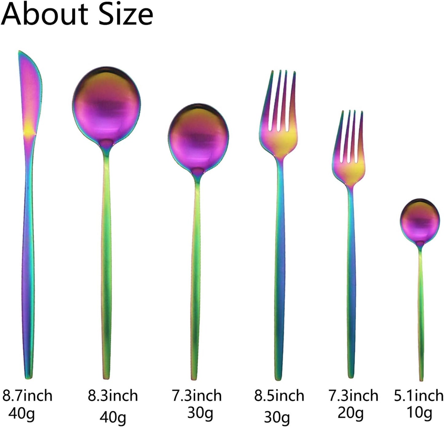 JASHII Silverware Set, 36 Piece Food Grade Stainless Steel Flatware Set Fork Spoon Knife Utensils for Daily Use and Party, Service for 6 Anti Rust, Safe in Dishwasher (Matte Rainbow)