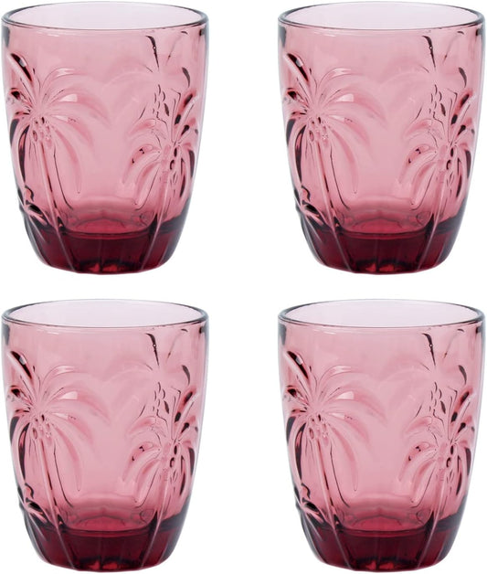 M&N HOME Colored Whiskey Glasses, Set of 4 Colorful Drinking Glasses, 9 Oz Coconut Cups, Glass Tumblers, Glass Cups for Water and Juice, Tiki Cups, Tropical Themed Glassware Set - PURPLE SET