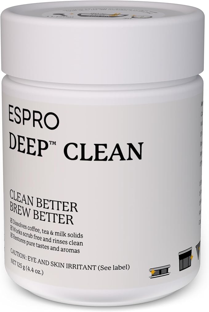ESPRO Deep Clean Coffee Maker Cleaner & Descaler Powder for Espresso Machines, French Press & Coffee Pots – Coffee Descaler and Cleaner Removes Oils, & Milk Residue 4.4 oz