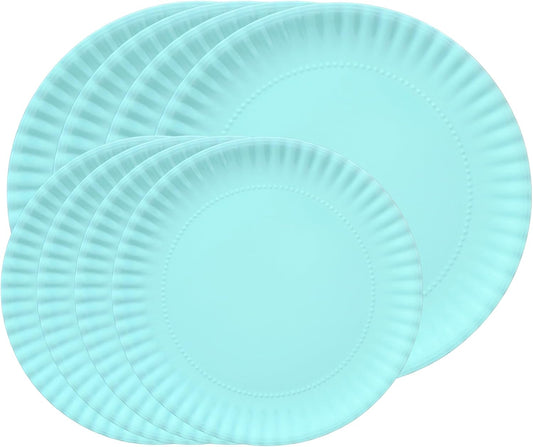 TP Melamine Dinner Plates Set of 8, 8” Salad Dessert Plates and 10.5” Dinner Plates, Dinnerware Set for 4, Indoors and Outdoors, Teal